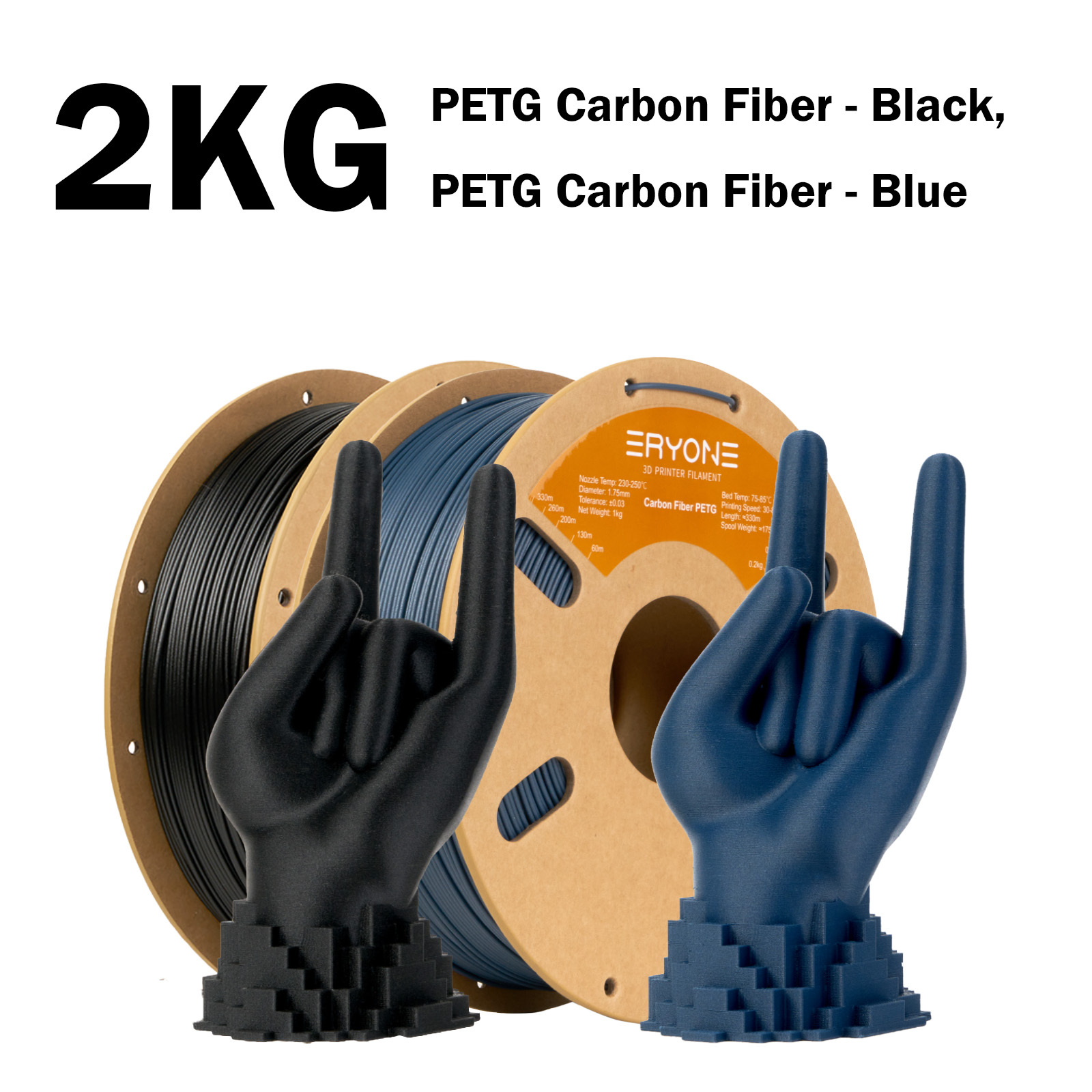 Image of Eryone 2kg Petg Carbon 3d Printing Filament For 3d Printers, 1.75mm +/- 0.03mm, In Color Combinations With And Vibrant Color Transitions