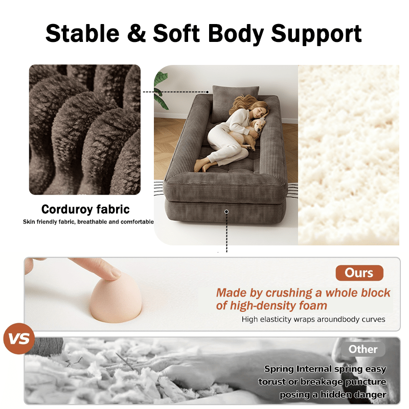 3 in 1 foldable lounge sofa a single chair bed with backrest and pillow ideal for living rooms bedrooms apartments and offices space saving design serves as a single bed bean bag chair and frameless sofa Product details 3