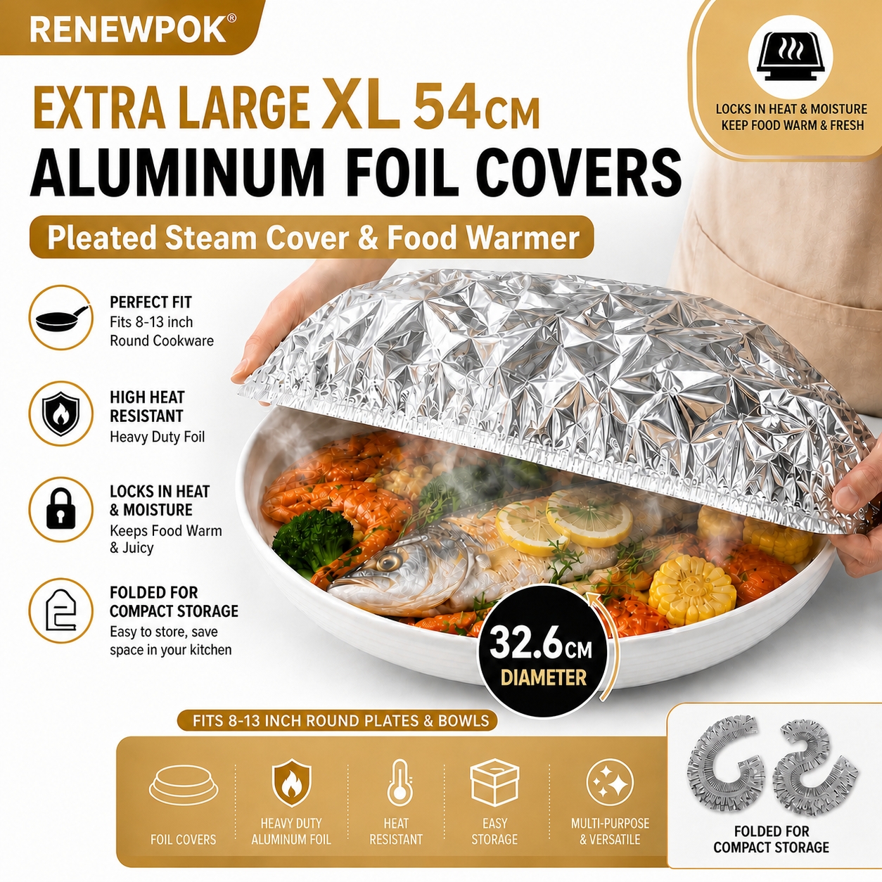 TEMU Lot de 34 couvercles alimentaires réutilisables extra larges en aluminium de 54 cm, résistants à la chaleur et isolants, réglable, surface