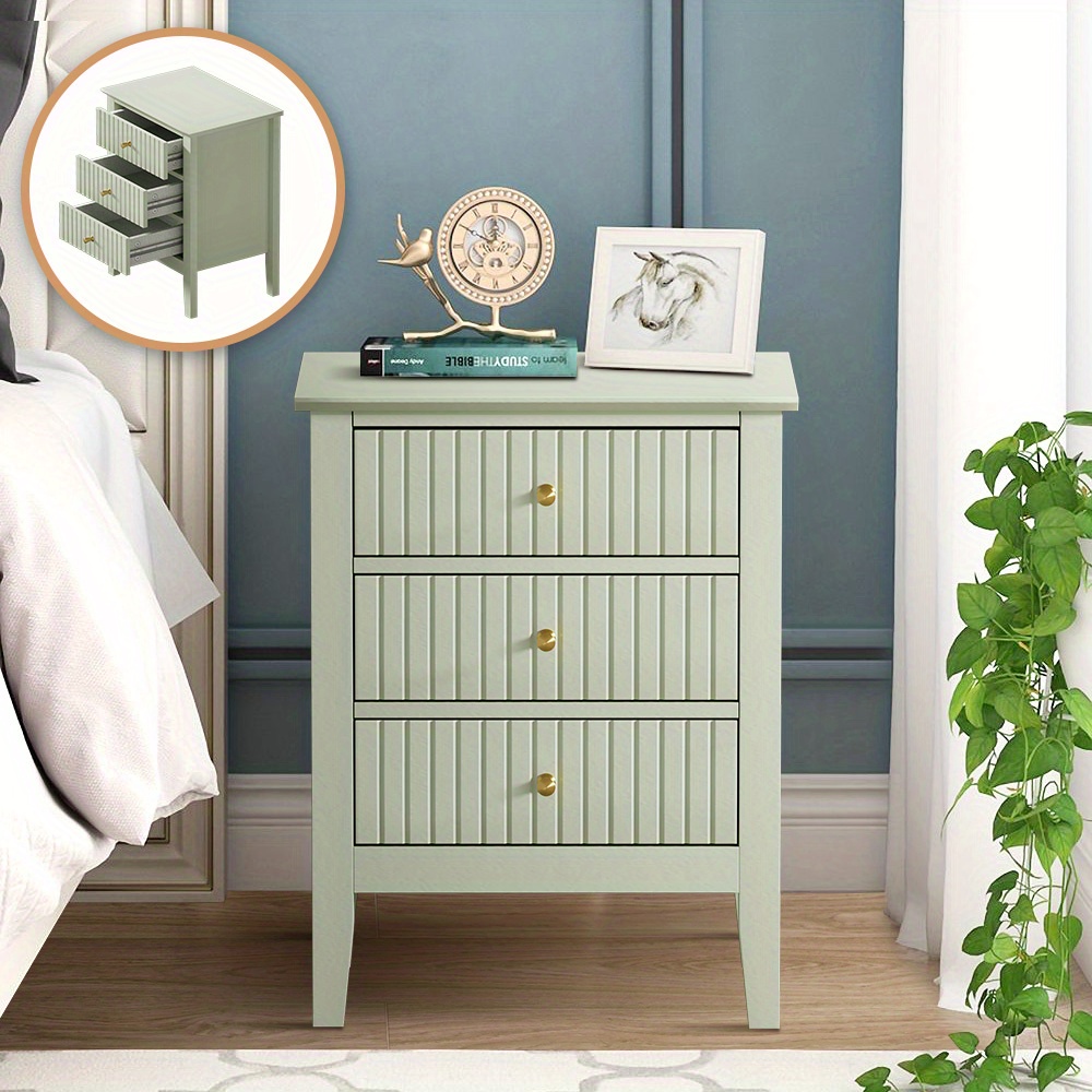 TEMU Sun Yee Bedside Table With 3 Drawers & Handles - Solid Wood Nightstand, 27" Height, 3, 2 Cu Ft Storage, 2-tier Design, Easy Assembly, No Power