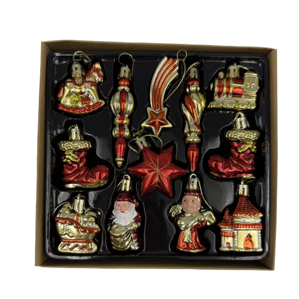 TEMU 12pcs Mini Christmas Tree Ornaments Set, Red And Golden Christmas Decorations, Assorted Hanging Ball Decor For Xmas New Year Holiday Decoration