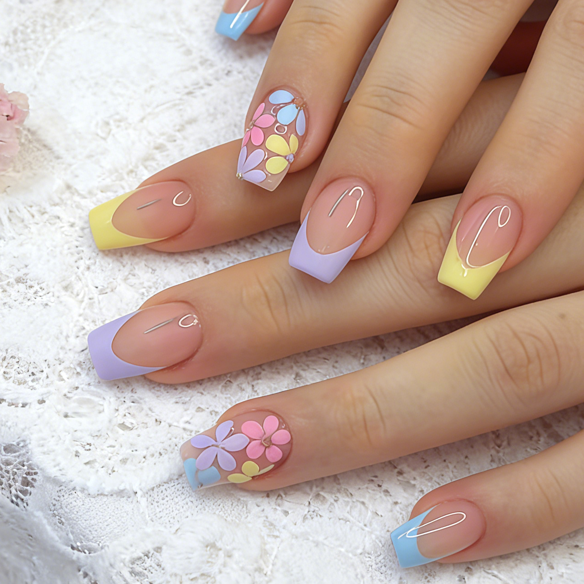 TEMU Spring Summer 24pcs Short Square Nail Tips French Fake Nails Elegant Y2k Style Wearable Nails Suitable For Women Wedding Date Daily Wear