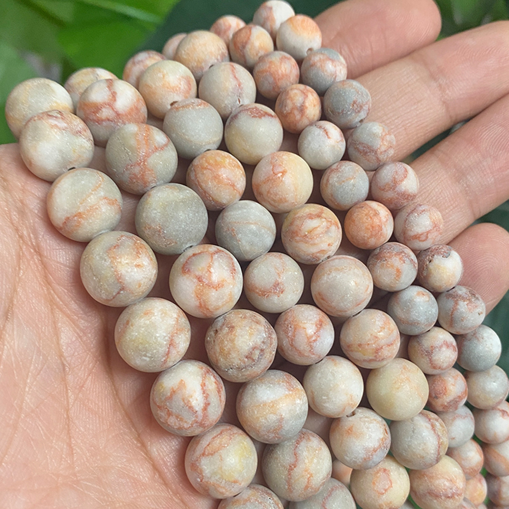 TEMU Matte Red Web Red Round Beads Natural Stone For Jewelry Making Diy Bracelet Earrings 15" Strand 4/6/8/10mm 36-92pcs