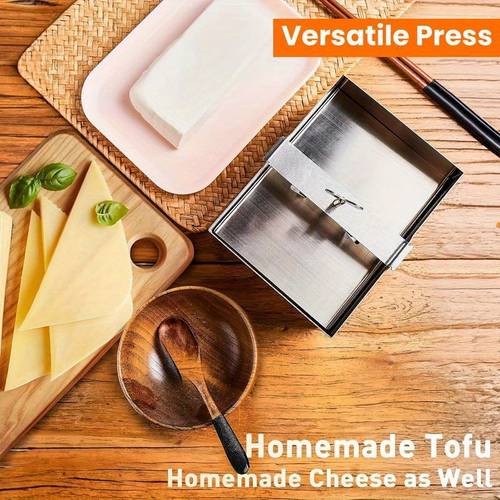 Cheese Press, Tofu Press, Stainless Steel Tofu Presses, Adjustable Paneer Maker with Drain Hole And Drip Tray, Cheese Press for Making 2.2LB Tofu