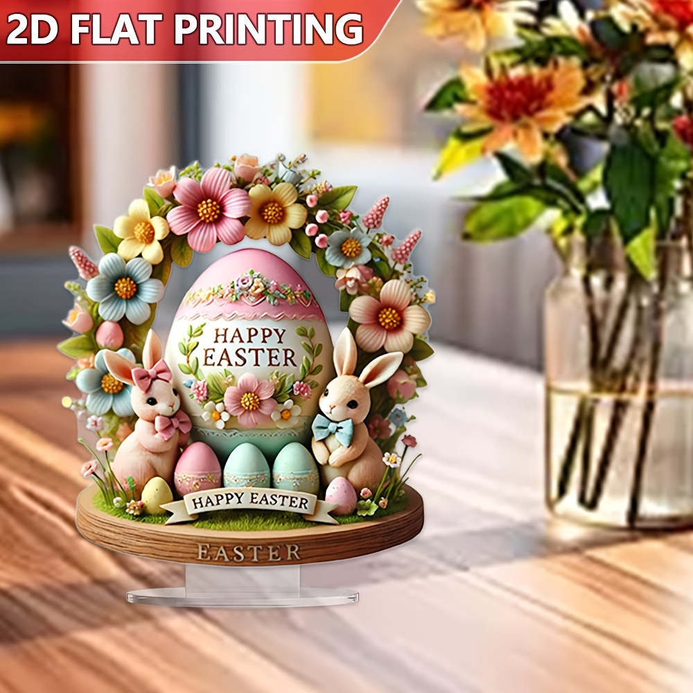 

Easter Bunny & Egg Acrylic Decor Set - Perfect Spring Gift For Easter Celebrations, Cute Flower Bunny & Chick Designs, Ideal For Living Room, Kitchen, Or ' Room