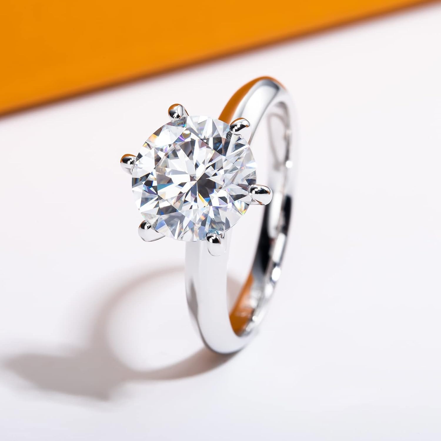 Women's 3.0 Carat White Synthetic Moissanite Six-Clawed Ring, 925 Silver