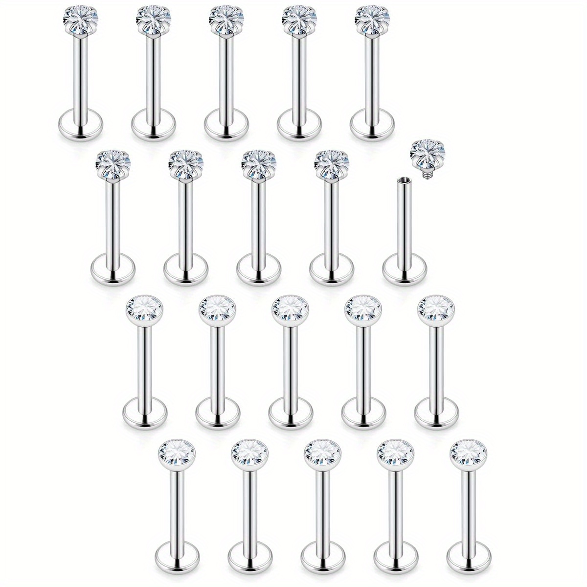 Image of 20pcs Surgical 304 Stainless Steel Labret Monroe Medusa Piercing Jewelry Suitable For - 16g Cartilage Tragus Helix Labia Piercing Earrings, Cz Labret Lip Rings, 8mm