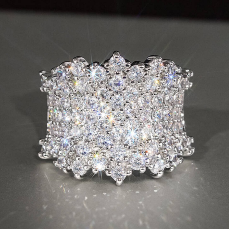 TEMU A Luxurious And Personalized Wide Ring With Sparkling Synthetic Zirconia, Perfect For Women To Wear At Banquets, Weddings, Parties, Or For