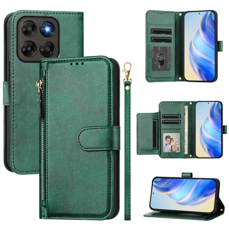 TEMU Phone Case - Faux Leather Zipper Phone Case For Moto G87-g67-g77, With Matching Lanyard And 7 Card Slots 1 Cash Slot Anti-theft Wallet Card