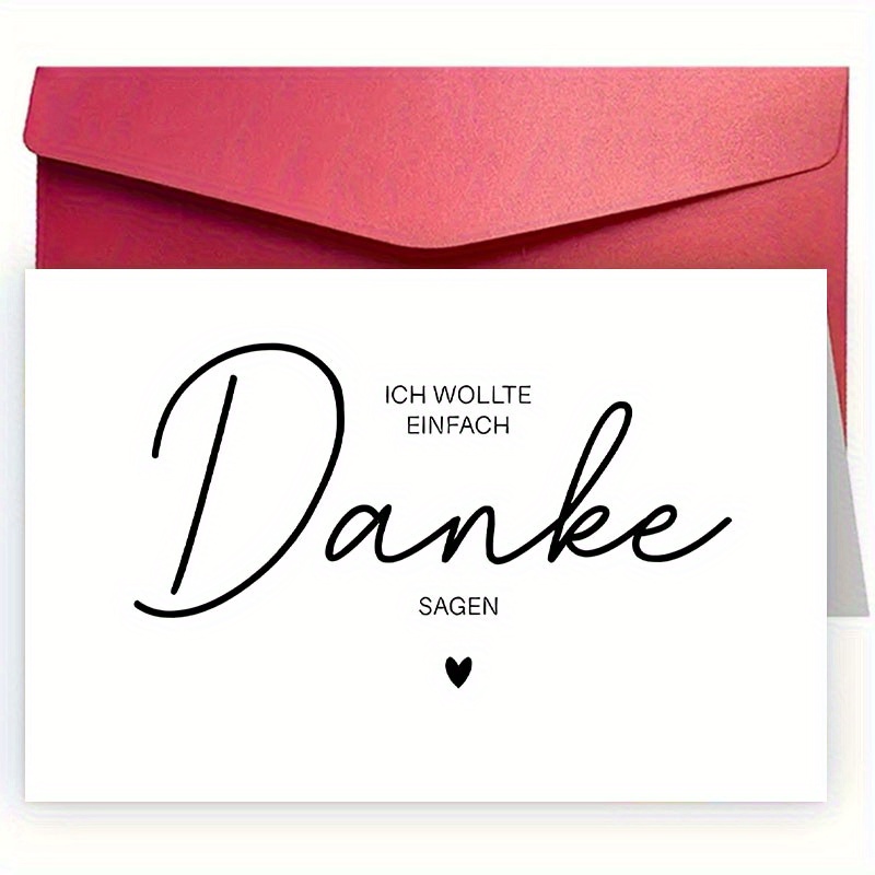 TEMU 1 German "danke" Thank You Card With Red Envelope, 4.72" X 7.09" - Elegant Calligraphy Design Featuring A Heart Symbol, Suitable For , Family, ,