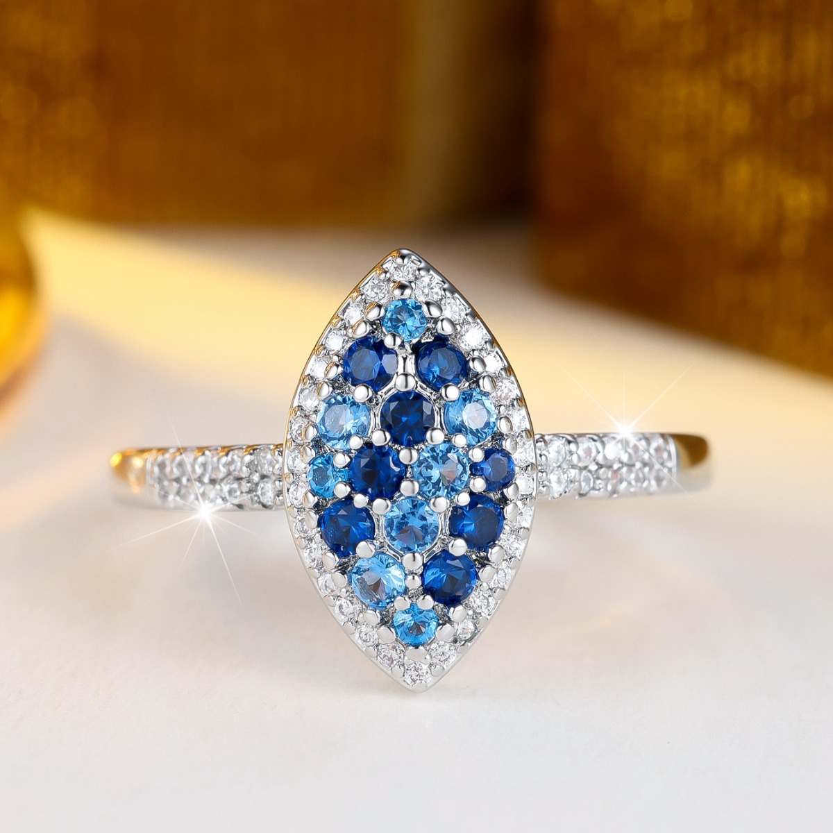 Men's Unique Pointed Ring with Blue Center Decoration
