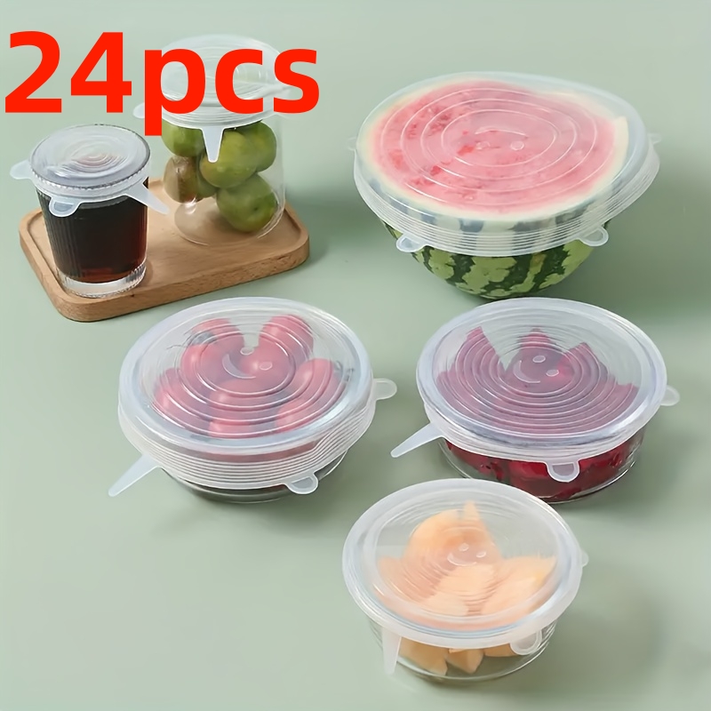 TEMU 24pcs Flexible Sealed Silicone Bowl Lids - Suitable For Dishwashers And Microwaves, Elastic Food Storage And Preservation Lid, Reusable Kitchen