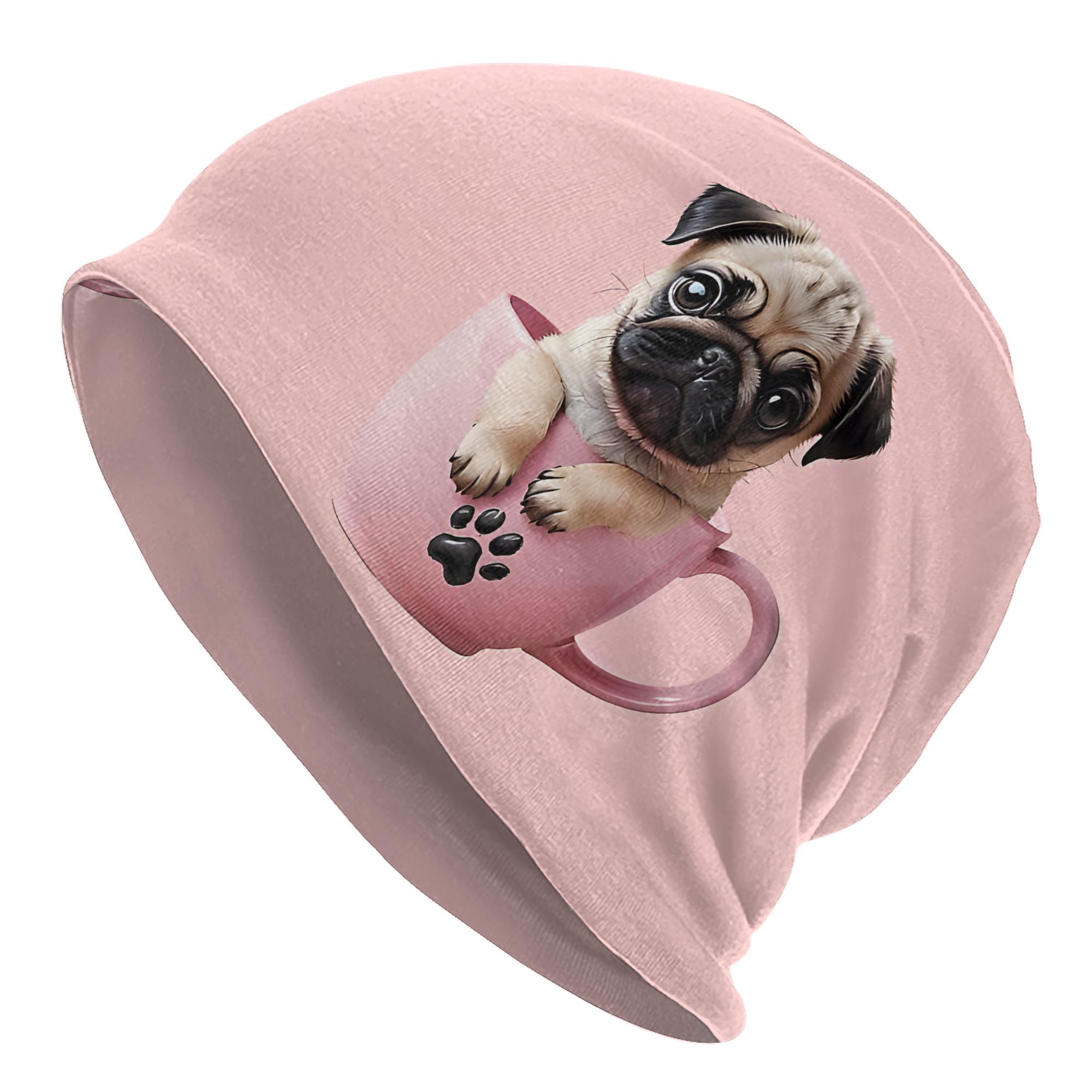 

[1pc Pug In Mug ] Pug In Mug , Polyester & , Slight , Unisex Skullies , Instructions: /