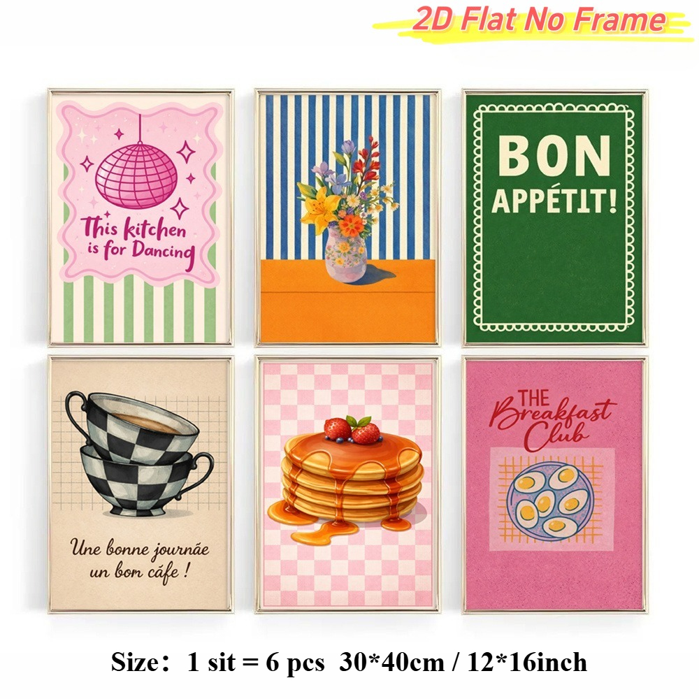 TEMU 2d Flat, 6pcs Modern Frameless Canvas Wall Art Suitable For Living Room, Kitchen Decor - Abstract Vase & Paintings, Neutral Palette Suitable For