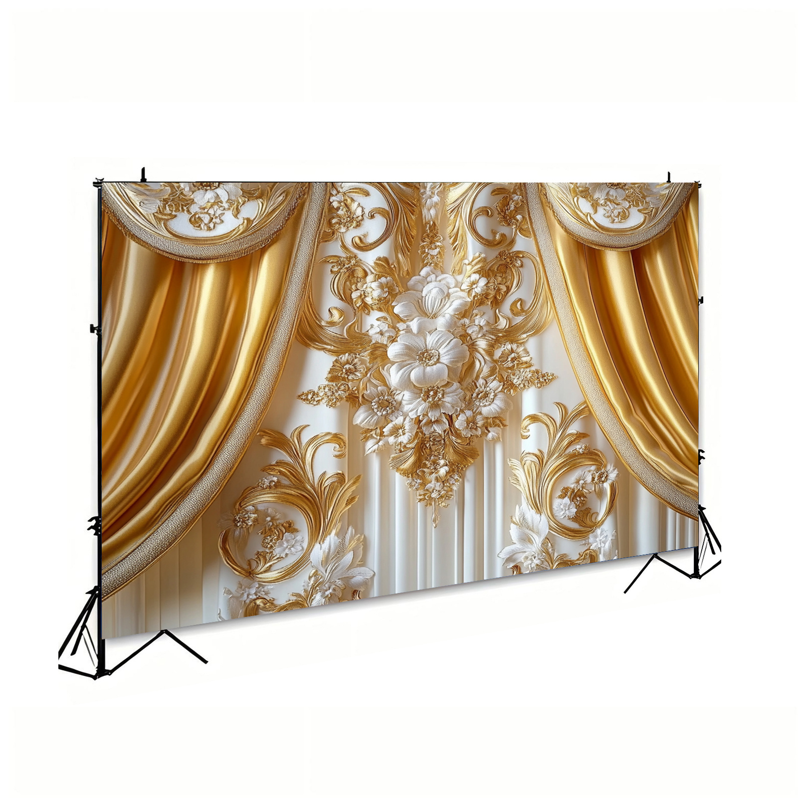 

1pc Elegant Golden Floral Polyester Backdrop Curtain, For Birthday, Bachelor Party, Bar/, Home Decor & Studio Props, No Electricity Needed