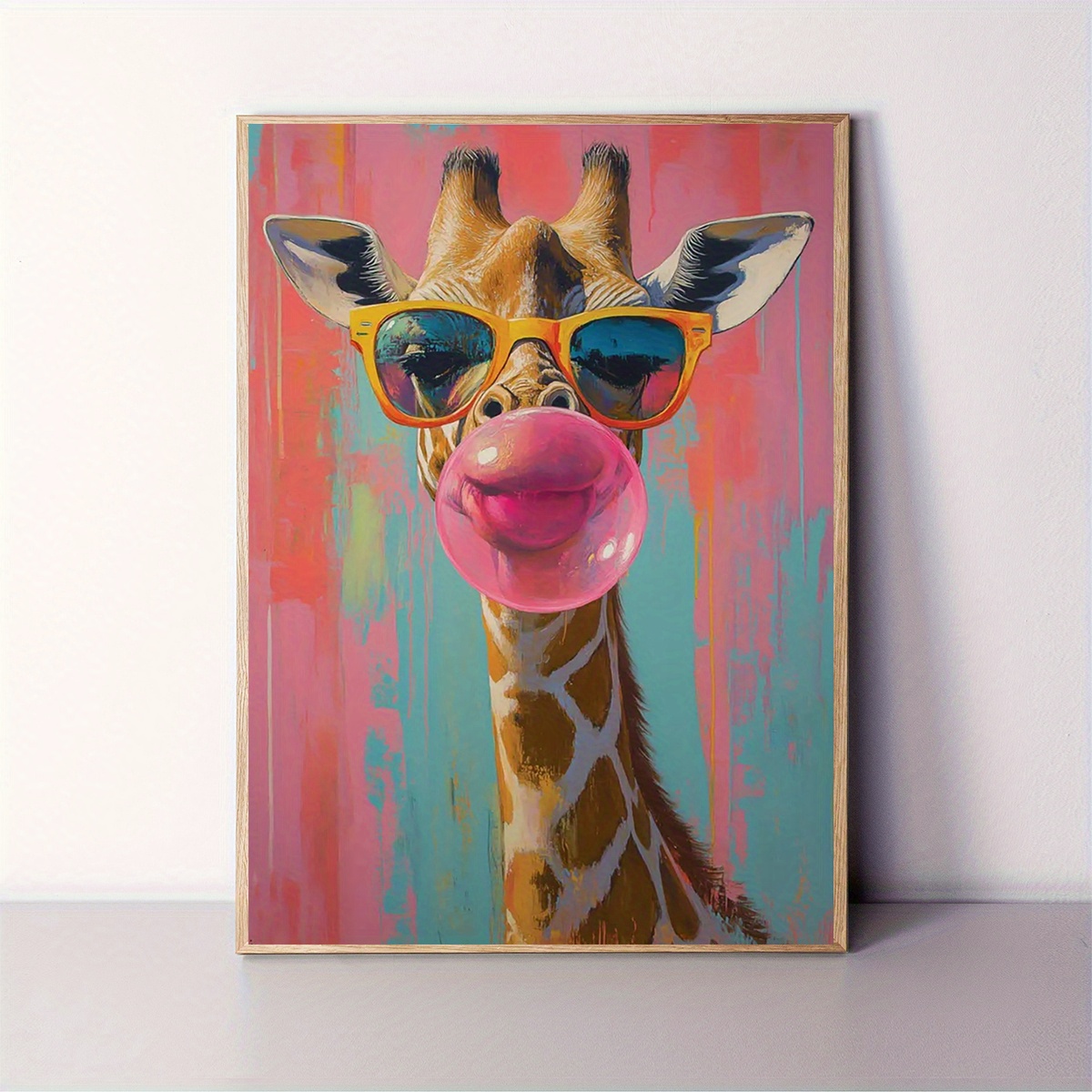 TEMU 1pc Pop Art Canvas Print – Vibrant Wall Art With Fashion Glasses & Bubble Gum, Modern Decor For Home, Office, Or Café, 30.48x40.64cm, Unframed,