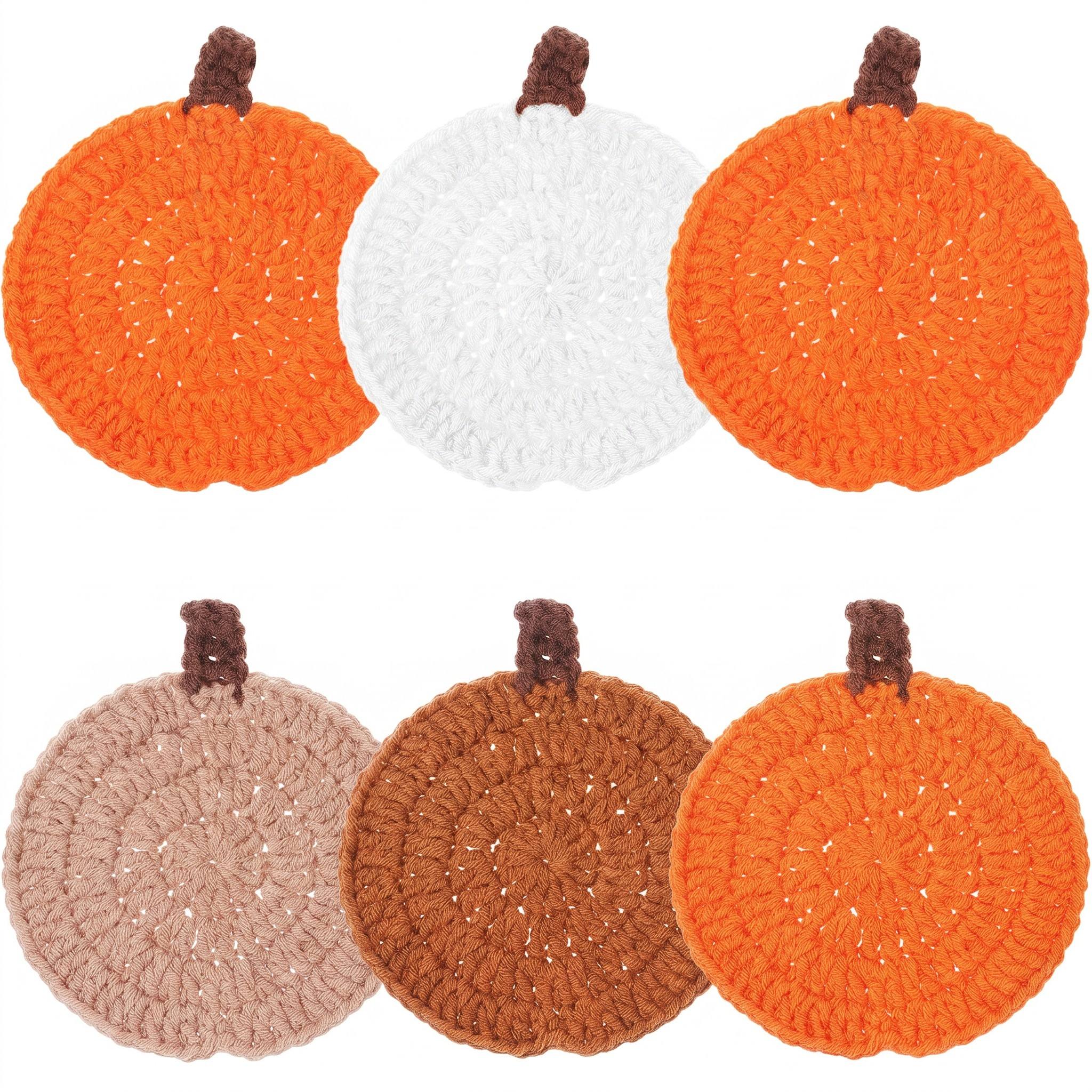 TEMU Fall Pumpkin Coasters Crochet Set Of 6, Fall Pumpkin Decor Handmade Woven Orange Coaster Mats For Halloween Thanksgiving Themed Party Decoration