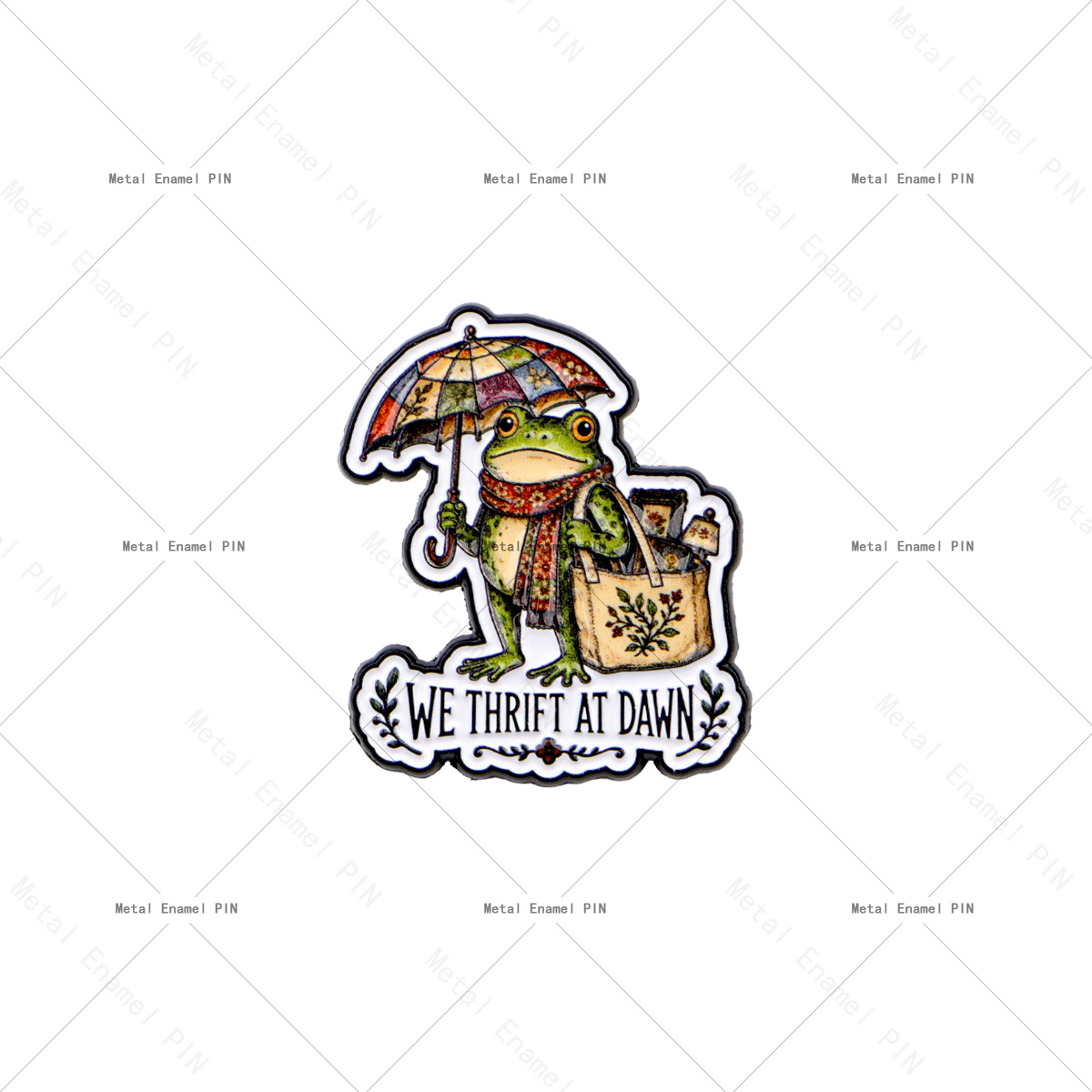 TEMU 1pc Enamel Pin, "we Thrift " Cute Frog With Umbrella And Shopping Bag Lapel Brooch, Vintage Cartoon Alloy Badge For Backpack Jacket, Sarcastic