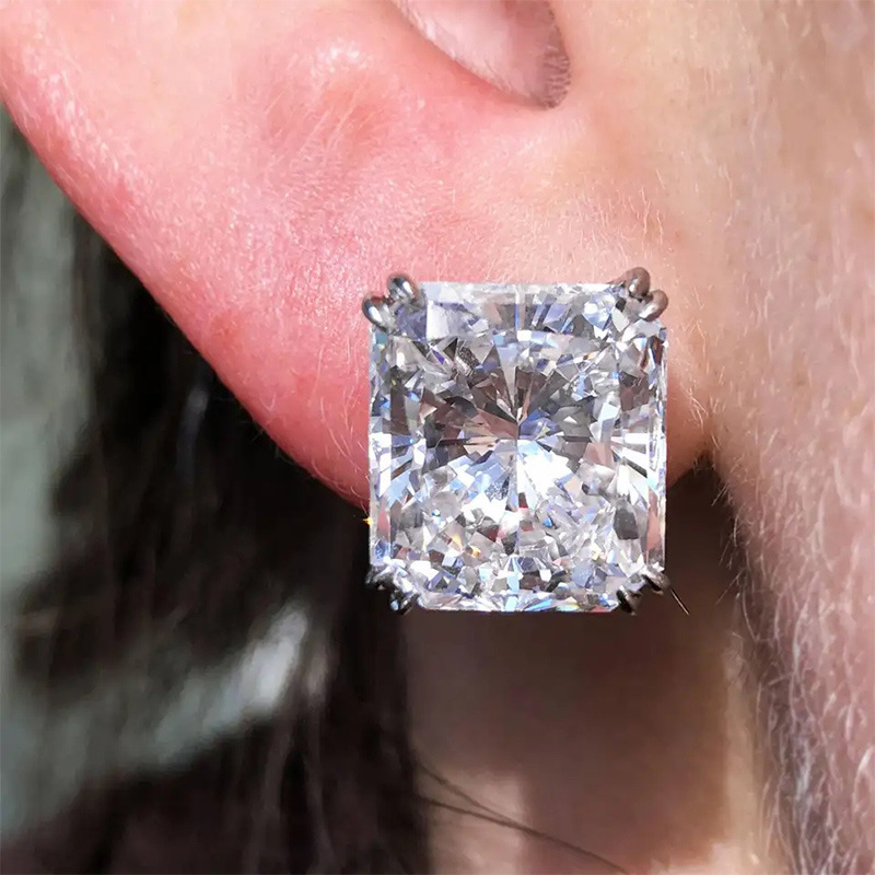 TEMU Boucles d'oreilles faciles à enfiler à 4 griffes en , boucles d'oreilles carrées hip hop pour femmes et hommes, bijoux de fête quotidiens