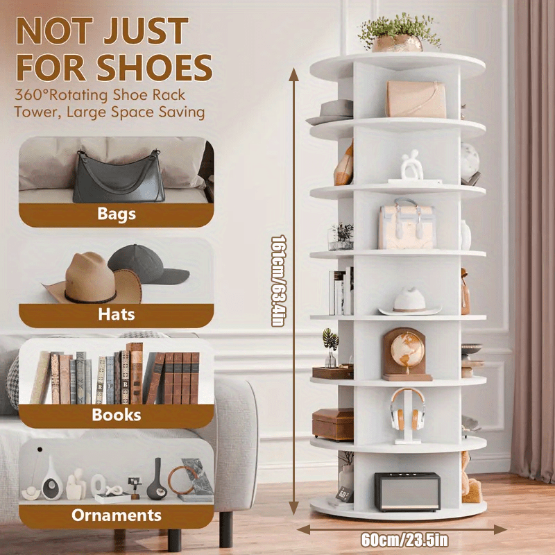 TEMU Space- Saving Rotating Shoe Rack Tower, 7- Tier Spinning Shoe Rack, Free Standing 360° Revolving Shoe Organizer For Entryway, Living Room, And