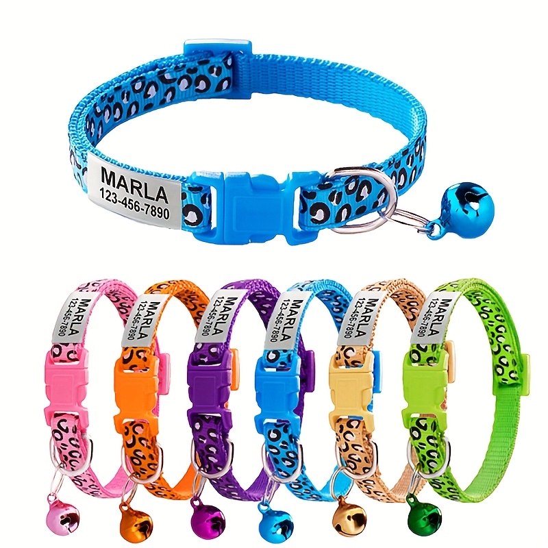 TEMU Customizable Soft Cat Collar With Personalized Id Tag - Leopard Print Suitable For Kittens & Cats, Colorful Name Tag & Collar, Pet Accessory,