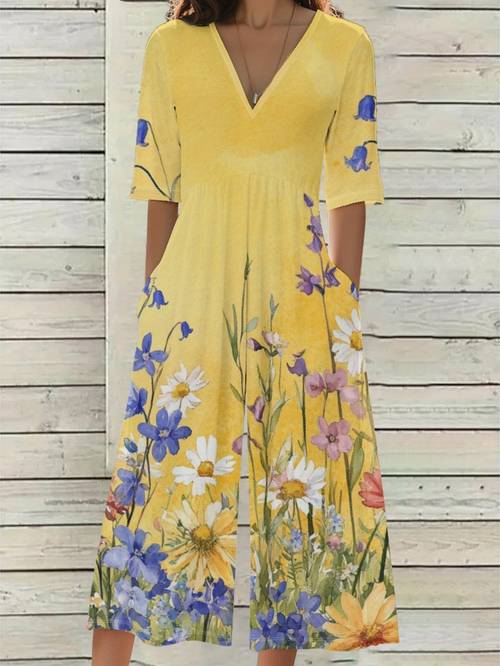 bohemian style floral jumpsuit summer print loose fit jumpsuit womens retro country style ruffle high waist drape fabric breathable fast drying daily vacation casual travel womens jumpsuit