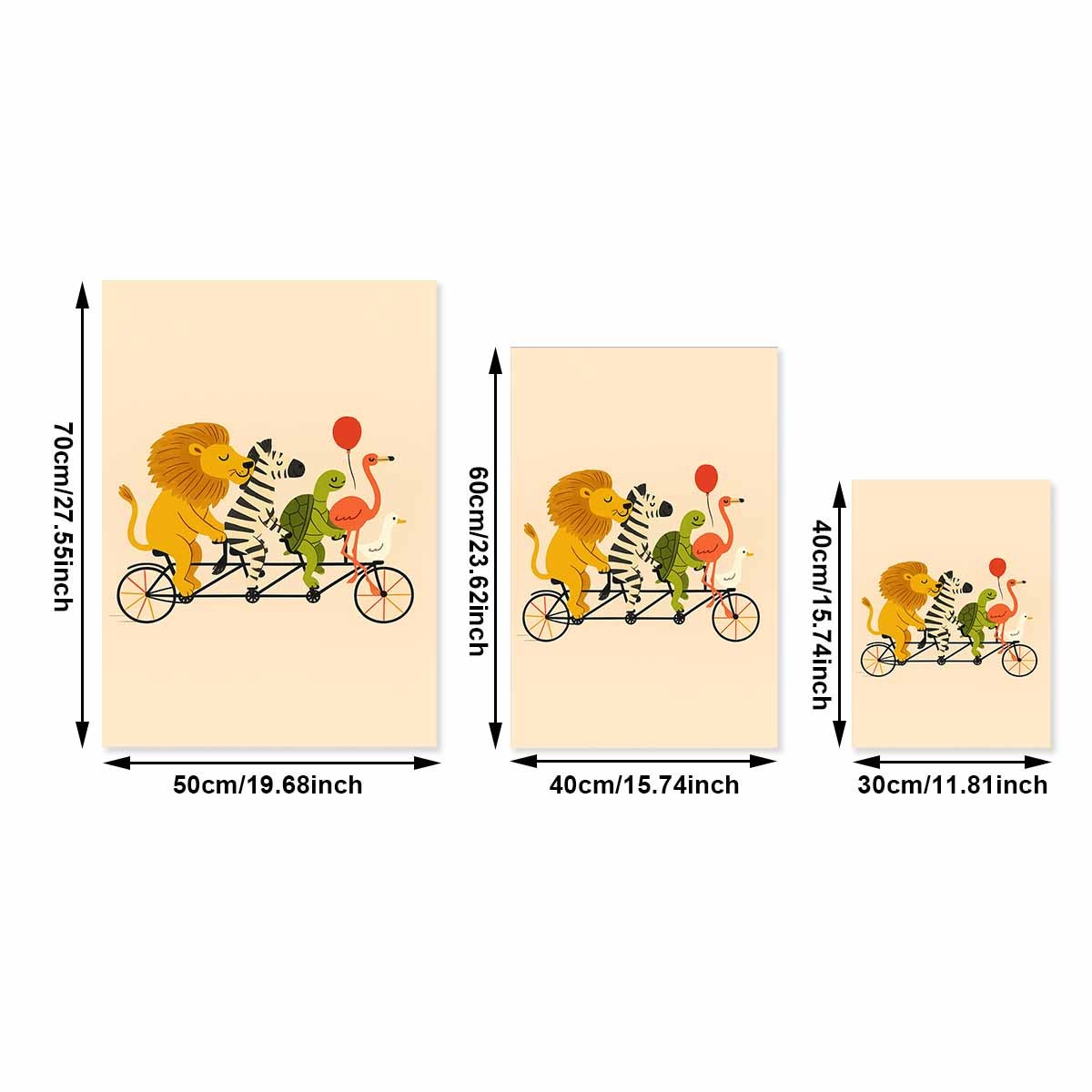TEMU 1pc Frameless Canvas Poster, Animals Riding A Tandem Bicycle, Lion, Zebra, Turtle, Flamingo And Duck Cartoon Illustration, Wall Art Canvas