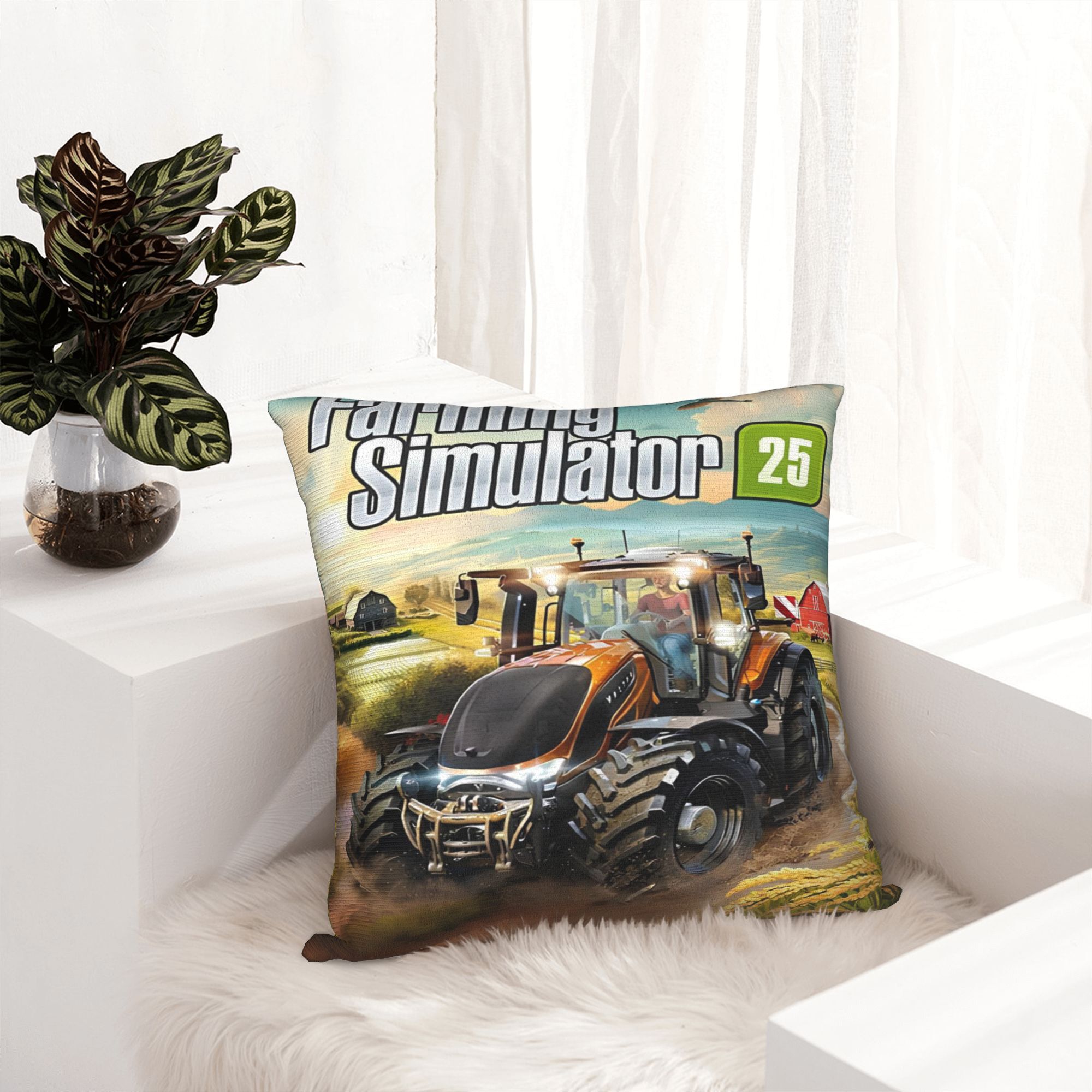 TEMU 1 Housse de coussin sur le thème 2 - Motif tracteur adapté pour lit/canapé, Housse à texture velours avec fermeture éclair, 18x18 pouces, Cadeau