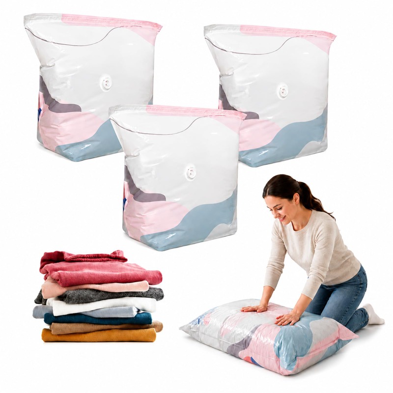No-pump Vacuum Storage Bags, Large Cube Compression Storage Bag For Comforters, Blankets, Clothing And Seasonal Items, Reusable Space Storage Organizer With Double Zip Seal (small 5pcs)