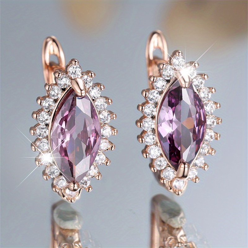 Bohemian Marquise-Cut Purple & Horse Eye Stud Earrings, Gift for Her