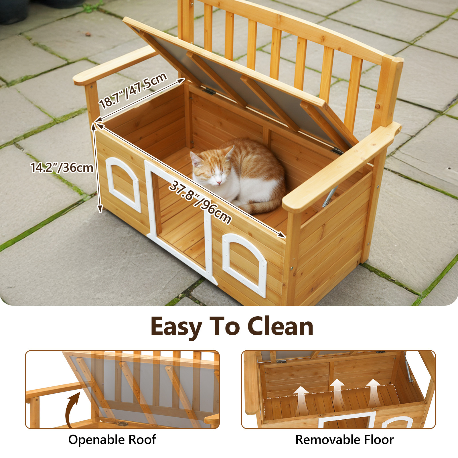 Wooden Bench for Outdoors, Versatile Garden Furniture with Dog Shelter and Storage Area, Ideal for Patios, Yards, and Verandas