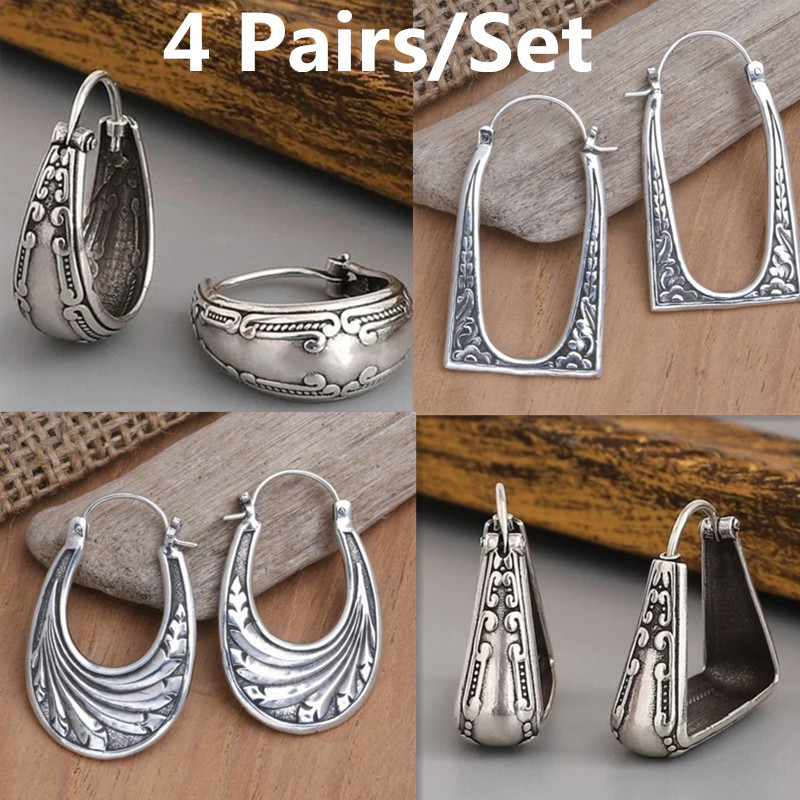 

Set Of 4 Sculpted Unique Pattern Jewelry For Ladies, A Fashionable Accessory For Parties, A Gift For Female