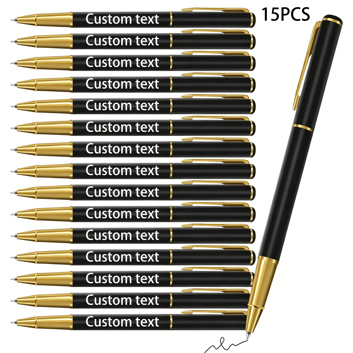TEMU 15pcs Custom Metal Pen Set With Laser-engraved Text- Personalized Writing Tools, Ideal For School And Office Use
