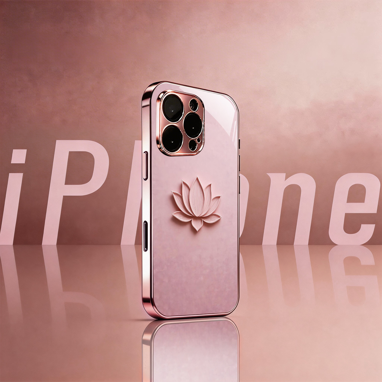 TEMU Phone Case: [2d] For Lotus Pattern Rose Golden/electroplated Pink New Phone Case Glass Protective Cover Suitable For Iphone 17/17 Pro/17 Air/17