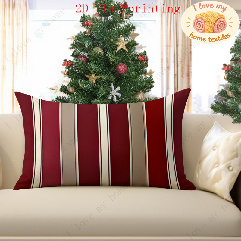 TEMU 1pc Single-sided Printed / 2d Flat Printing, Burgundy Cream White Camel Pinstripe Different Width Patterns Pillow Cover, Light Luxury Retro