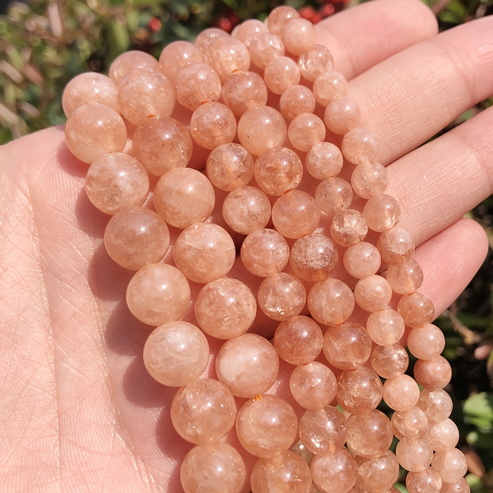 TEMU 4/6/8/10mm Natural Sunstone Smooth Round Beads For Handmade Jewelry Making, High-quality Loose Spacer Beads, Suitable For Bracelets, Necklaces,