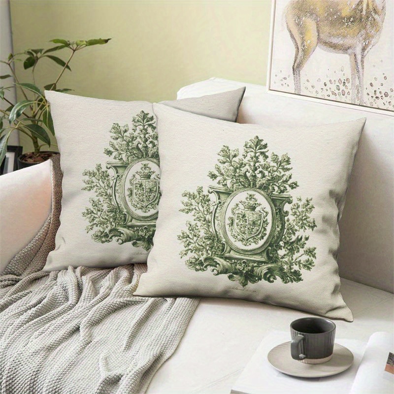 TEMU 2pcs Toile De Textile Print 3 Throw Pillow Cover 18x18 Inch/45x45cm Soft Short Plush Cushion Cover For Living Room Couchsofa Bedroom Home