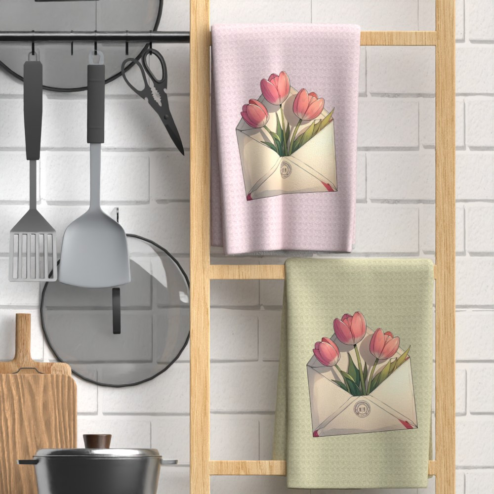 2pcs cozy cartoon tulip print towels, 45.72x66.04cm, super soft & quick-drying, machine washable with vibrant colors - ideal for kitchen, bathroom & outdoor dining decor, kitchen towels details 3