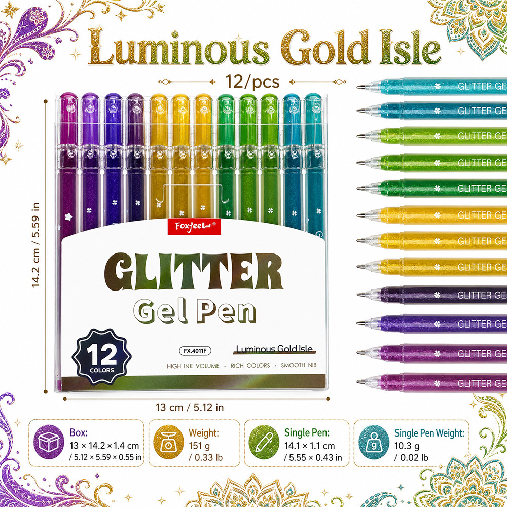 TEMU 12 Colors Glitter Gel Pens, Vibrant Sparkly Shiny Glitter Ink Pens Smooth Writing For Journaling, Note Taking, Drawing, Card Making & Diy Art