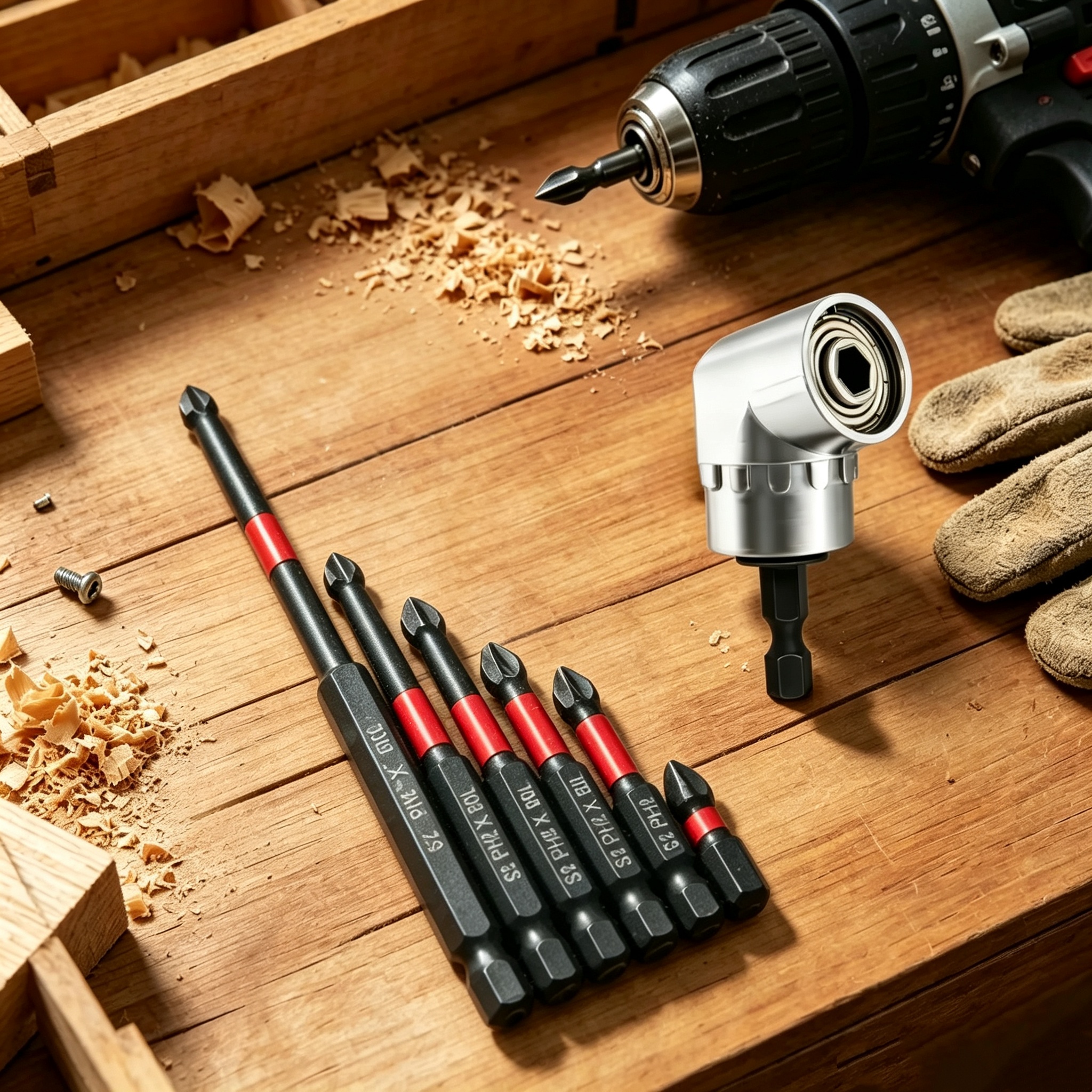 TEMU 7pcs Magnetic Anti-slip Screwdriver Bit Set, Made Of S2 Steel, Equipped With 105 Degree Angle Driver, Includes Phillips Bits, Fits Electric And