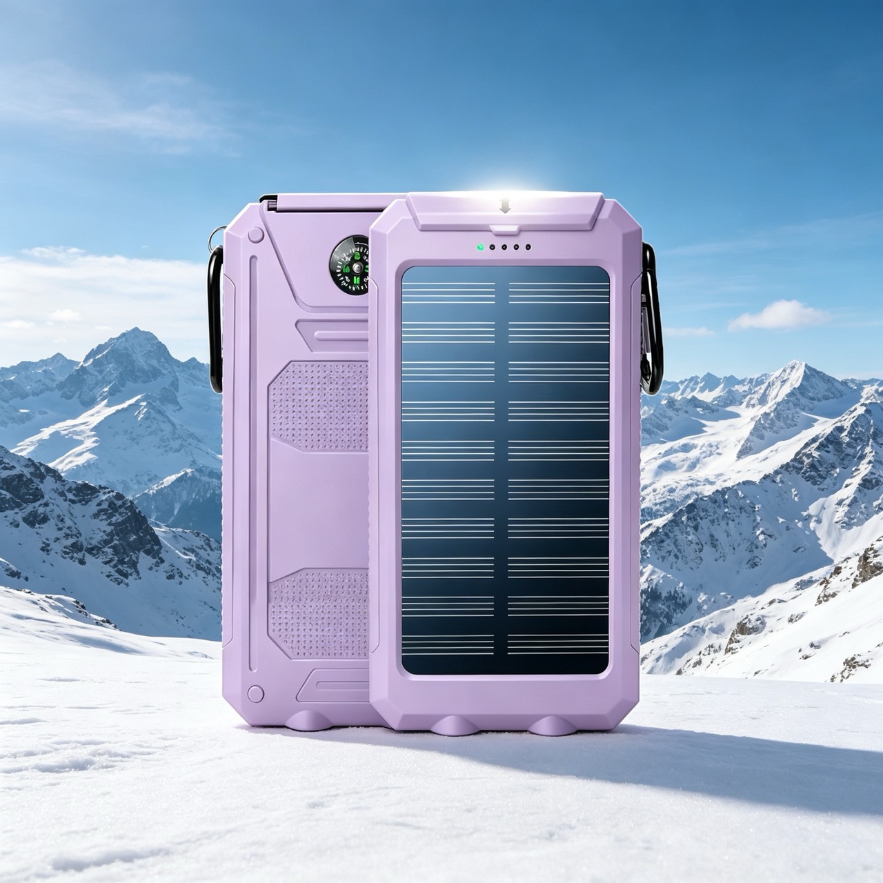TEMU 20000mah Solar Portable Power Bank, Dual Usb Input & Output, Built-in Led Flashlight & Compass, 9 Colors Available, Emergency Phone Charger,