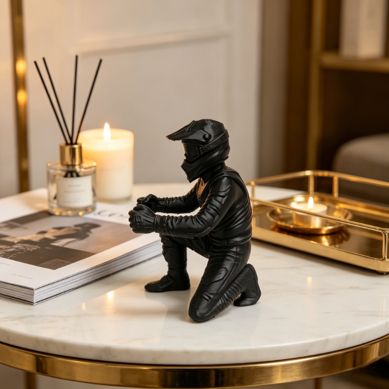 TEMU 1pc 1pcs 3d Printed Kneeling Motocross Rider Pen Holder & Mini Statue Figure - Motorcycle-themed Desktop Decoration Suitable For Motorcycle