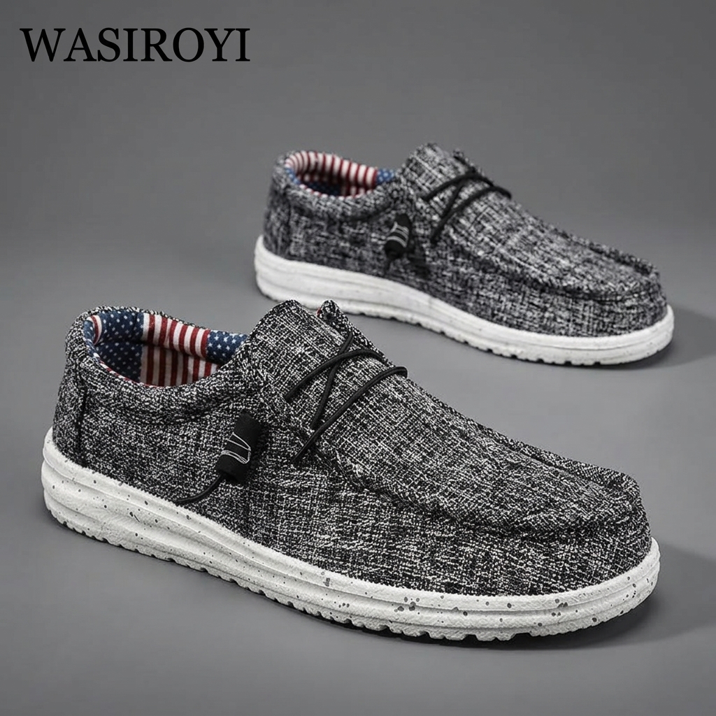TEMU Men's Breathable Canvas Loafers, Large Size Walking Shoes - Lightweight Non-slip Low-top Casual Sneakers With Round Toe, Perfect For Outdoor,