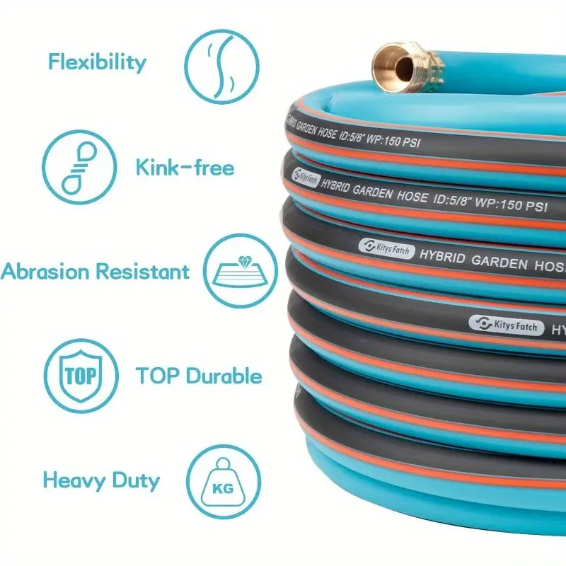 25ft heavy duty flexible garden hose with solid brass fittings & kink-resistant design - outdoor, expandable, retractable, durable & rubber construction with ergonomic grip - ideal for yard, car wash, lawn care, pet washing - us/eu standard threaded (compatible with standard nozzles) - 58 new model, 34 solid brass nozzle, use, & kink-free for heavy-duty tasks, extendable garden hose, water garden hose with nozzle, Product details 5