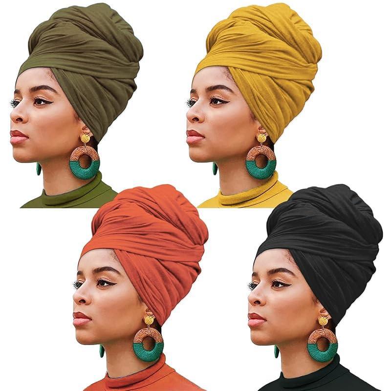 4pcs stretch jersey head wrap turban urban hairband