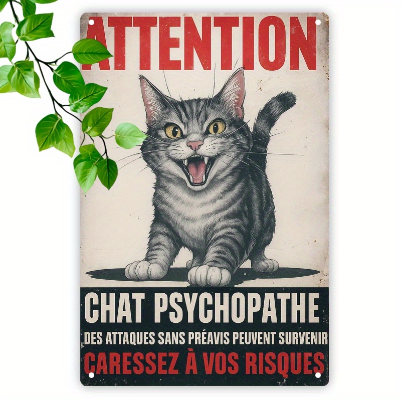 TEMU Plat 2D, Plat 2D - 1 pièce Panneau d'avertissement humoristique sur la psychologie anormale des chats | Plat 2D, Décoration de vintage, fond