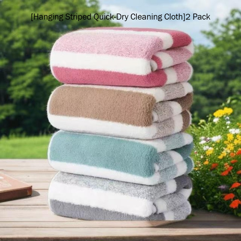 TEMU Serviette en molleton rayé avec boucle de suspension, super absorbante et anti-perte de poils, chiffon polyvalent , séchage des mains, nettoyage