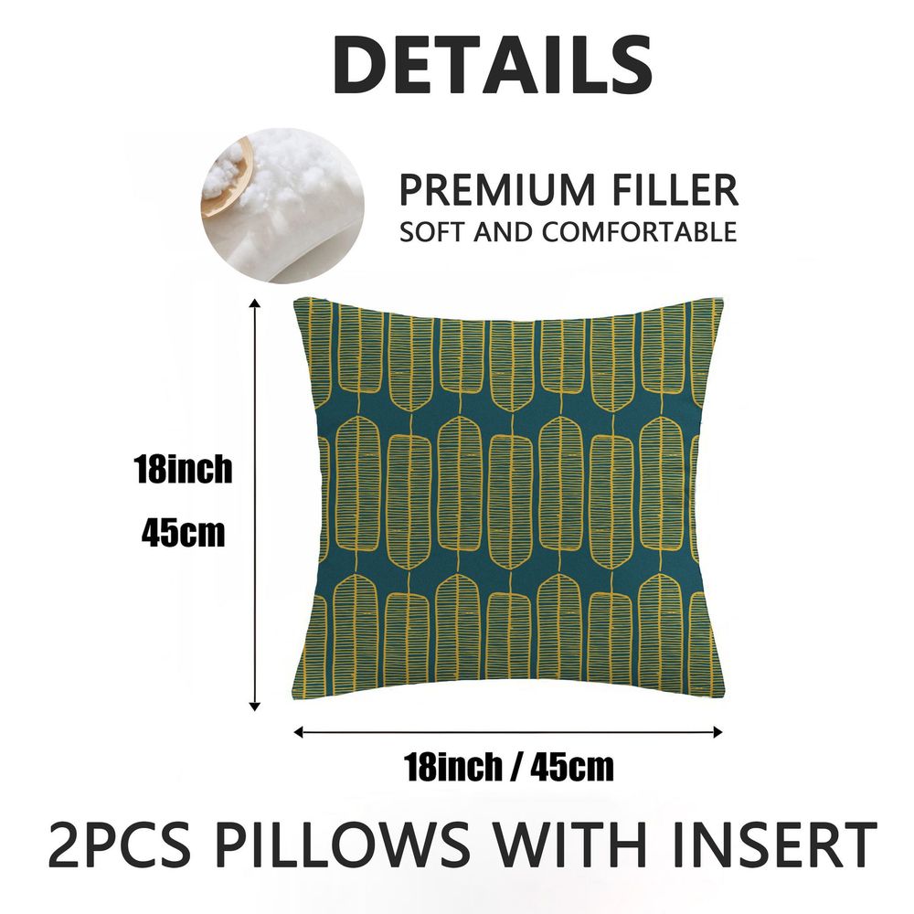 Outdoor Pillows 2pcs Set with InsertAbstract Golden Teal Geometric Seed Pod Pattern Print 18x18 Inch Outdoor Throw Pillow with Insert, Water-Resistant Fabric for Patio Garden Sofa Bench and All-Season Home Decor Decoration with Insert