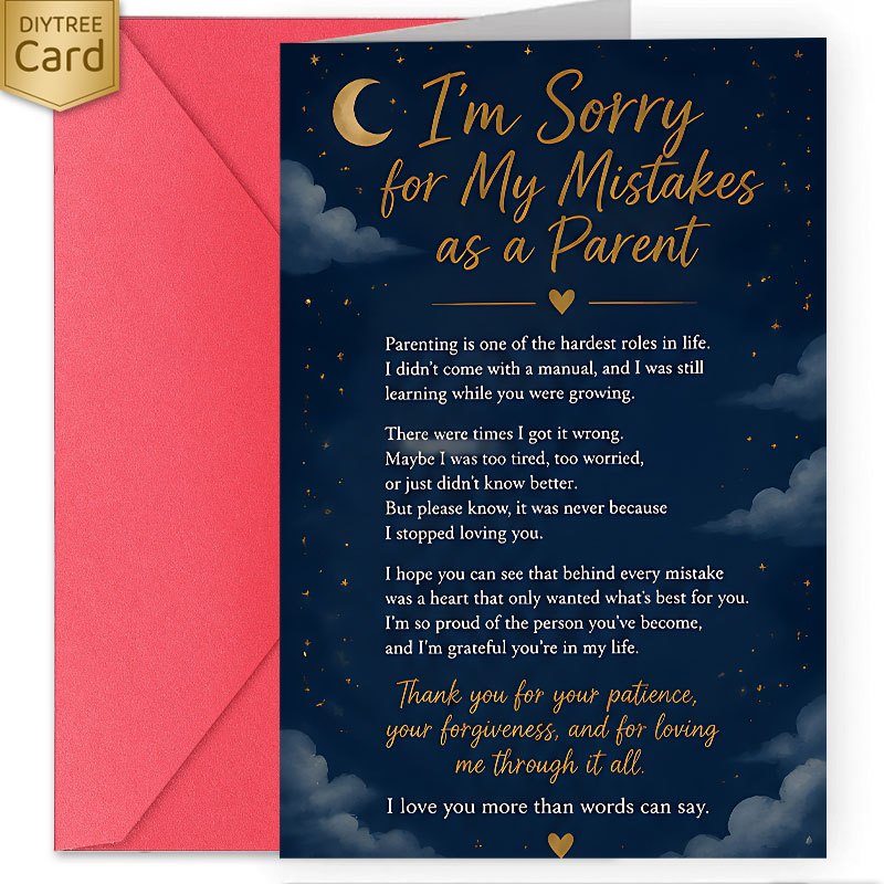 TEMU 1pc Greeting Card And 1pc Envelope. 2d - "apologizing For As Parents" Emotional Text Blessing Card, Suitable For Birthday, Thanksgiving,
