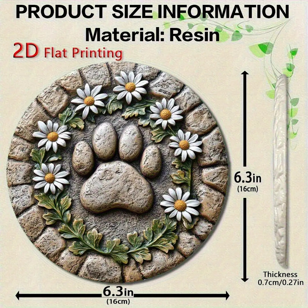 TEMU 2d Resin Flat Stone, 1pc, Footprint Garden Stone With Wreath Design, 6.3in X 6.3in Resin Stepping Stone, Made Of Durable Resin Material,